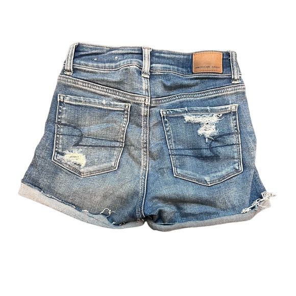 American Eagle Hi-Rise Shortie Distressed Denim Shorts Size 0 - Picture 9 of 13